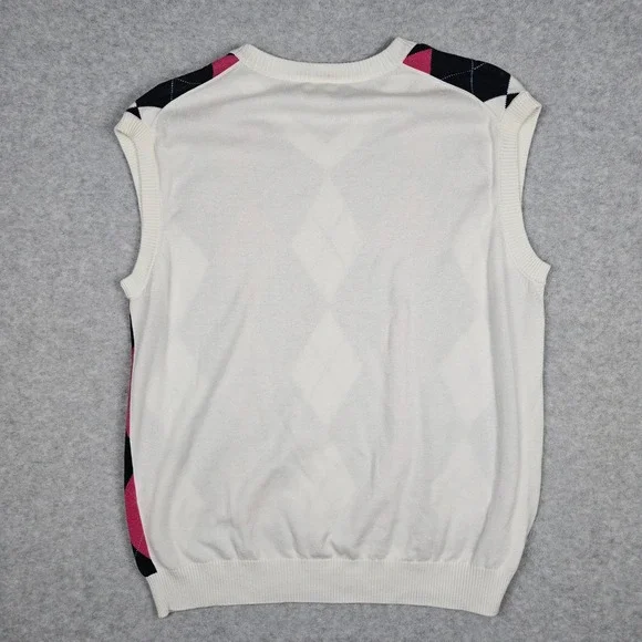 Lacoste (Men's 7 XL) White Pink Argyle Diamond V-Neck Sweater Vest Golf Tennis - Picture 4 of 6